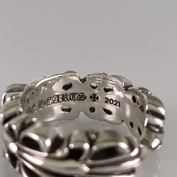 CHROME HEARTS Double Floral Cross Heart Silver Ring - Picture 7 of 14